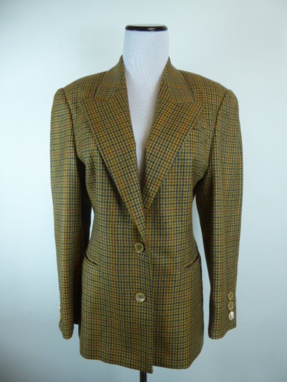 Vintage ALAN AUSTIN France CASHMERE houndstooth plaid long Blazer 4